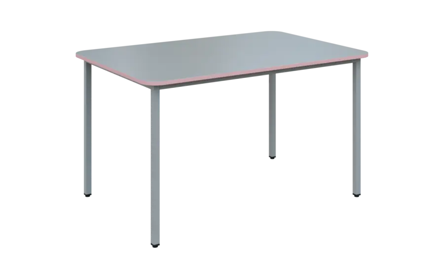 JSBR 130N Jídelní stůl 1300 x 900 mm, deska šedá s hranou pastelově růžová / podnož stříbrná
